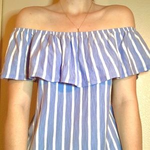 Off-The-Shoulder Blue Striped Top